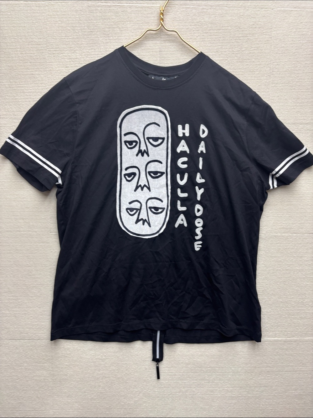 Haculla Black Graphic Tee with White Face Panel and Sleeve Stripes